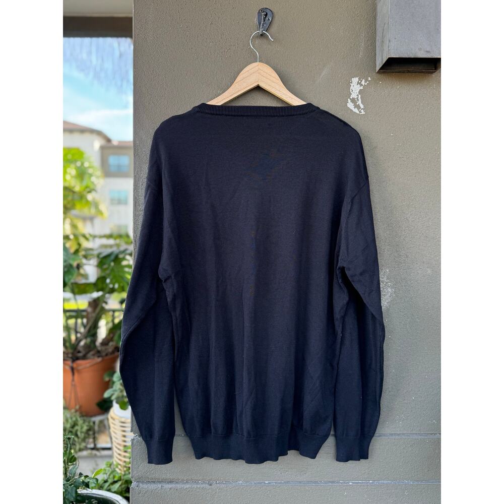 Vintage Alan Stuart Sweater Large Silk Cotton Ribbed Knit V-Neck Pullover Blue - Picture 2 of 5